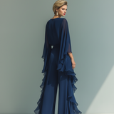 Merja - Merensininen chiffon-setti kauniilla rypytyksillä